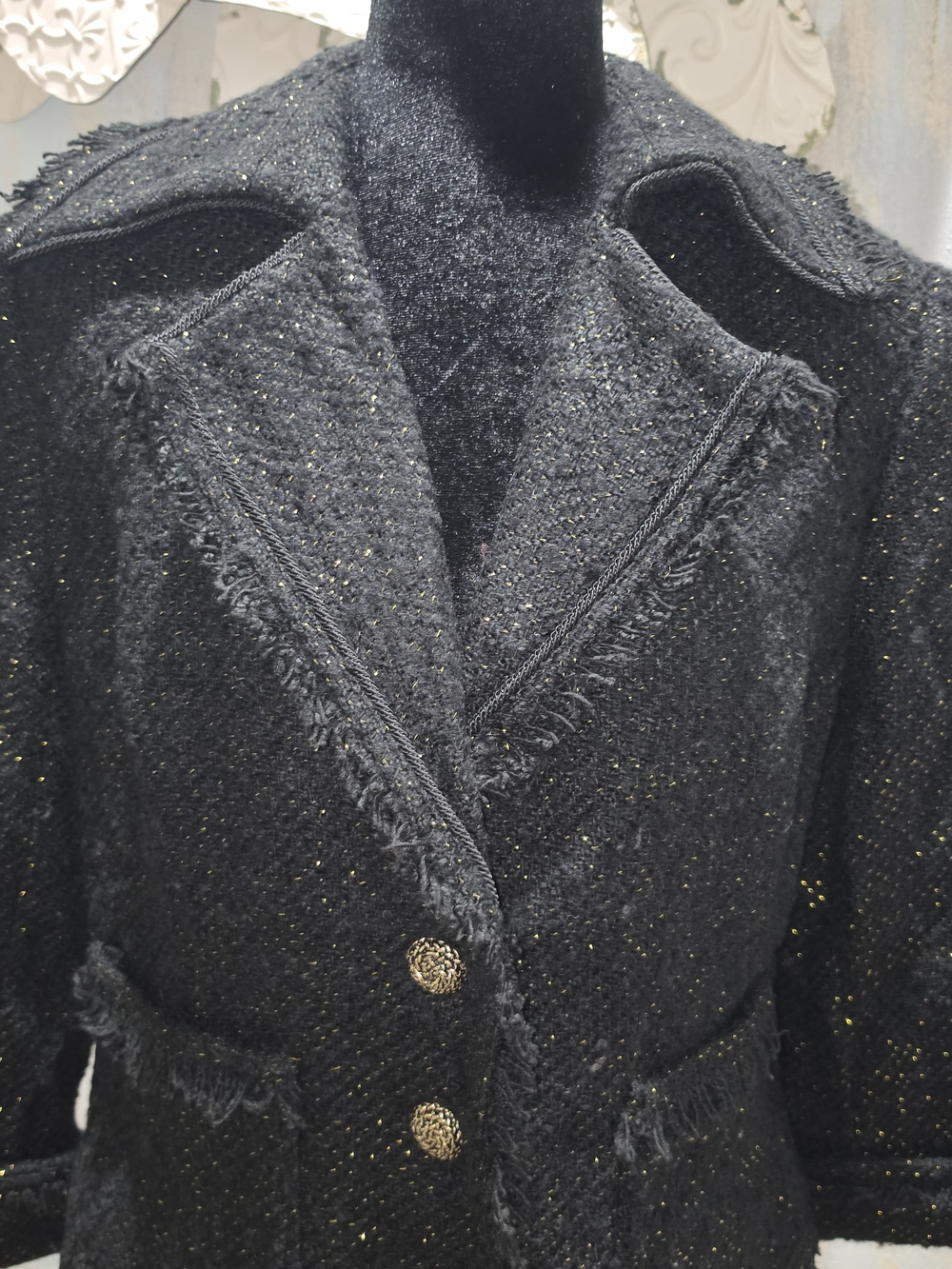 New York & Company Black Tweed Blazer with Gold Thread and Buttons